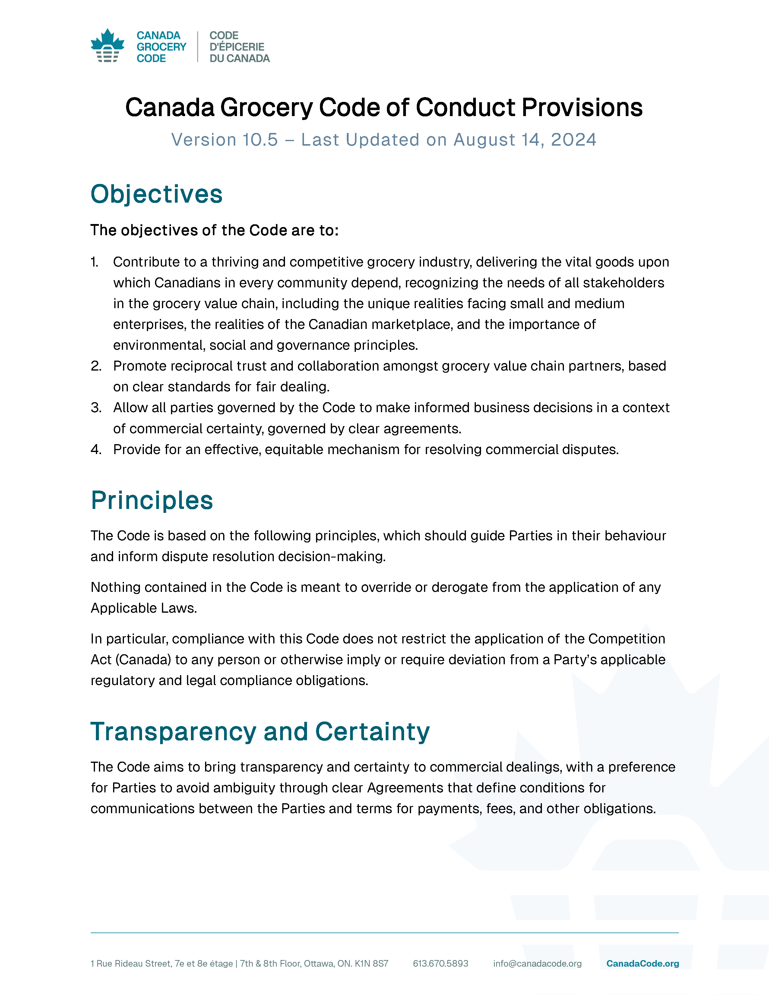 OGSCC Canada Grocery Code Provisions Last Updated August 14, 2024 Page 01